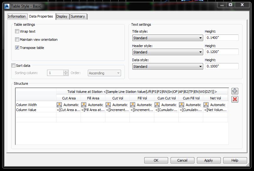 table style basic data