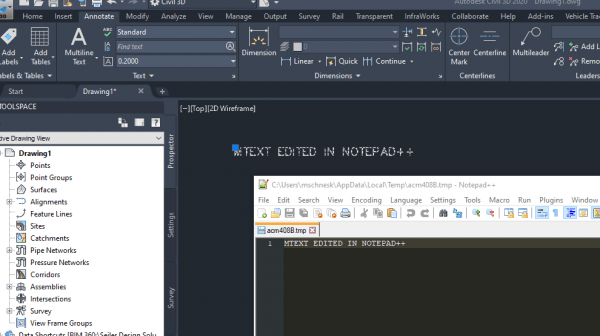 Image showing editing MTEXT in Notepad
